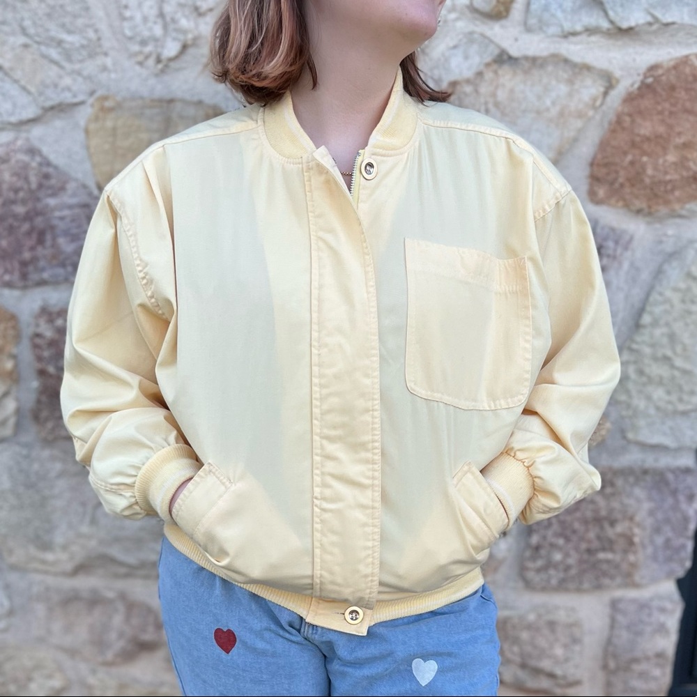 Vintage 90s Hunters Glen bomber jacket size large buttercup yellow